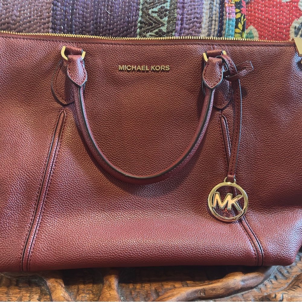 Michael Kors Burnt Sienna Leather Satchel with MK Charm